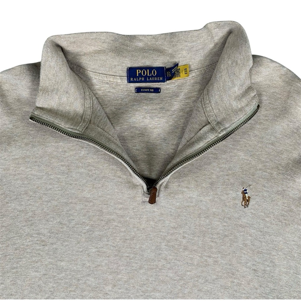 Polo Ralph Lauren Quarter Zip Sweater Mens 2XL Beige Estate Rib Knit Pullover - Picture 1 of 16